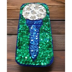 Vintage 1998 Beaded Sequin Satin Golf Theme Rectangle TRINKET BOX Golf Ball‎